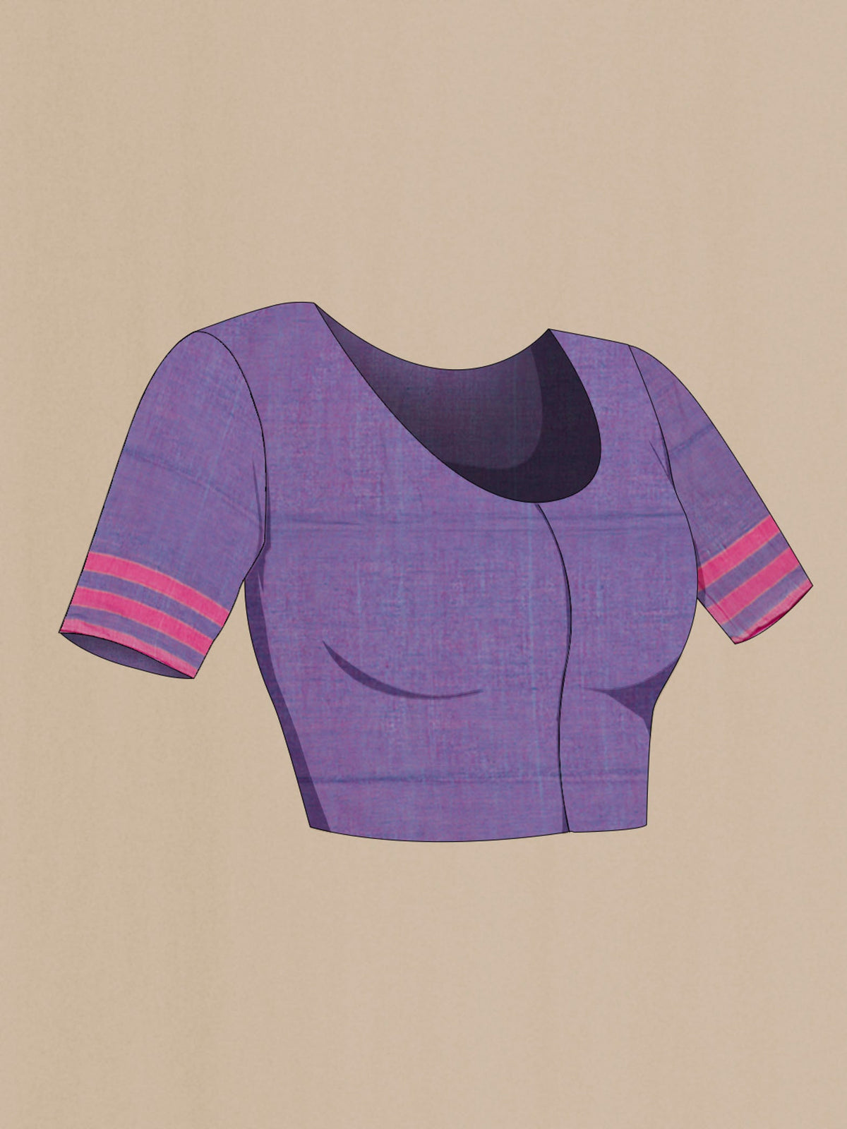 Close up image of the blouse of Kuhu, named after the soft call of the koel that signals the arrival of summer, carries the same cheerful warmth in its colours The palette brings together softer tones and brighter hues in a lively blend Rendered in cotton, it features asymmetrical borders and subtle zari stripes across the body, while the pallu continues the stripe play, edged in delicate zari for a bright, balanced finish