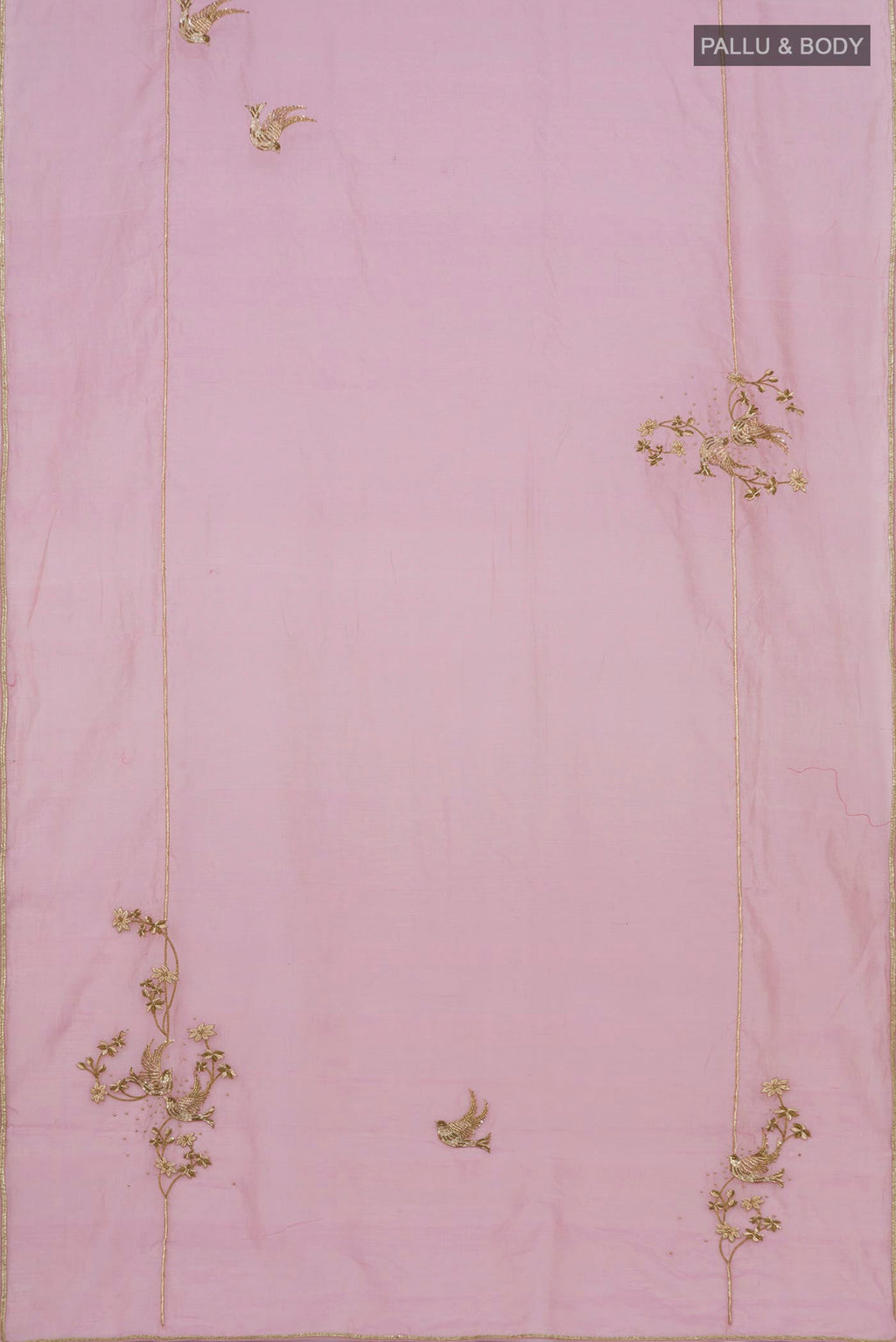 Flat view of Pink Silk Cotton Saree with Embroidery on the body and Embroidery Border