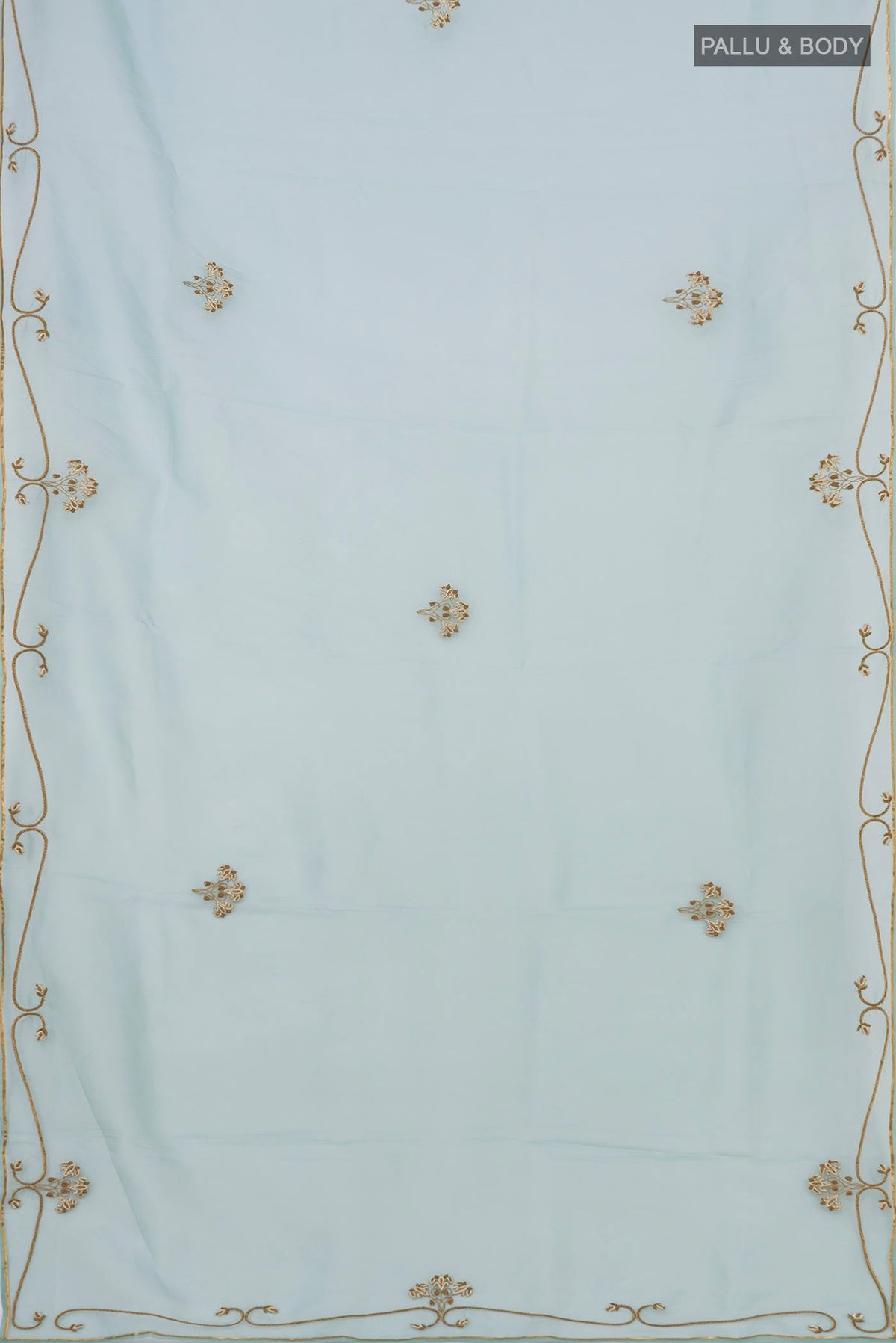 Flat view of Green Organza Silk Saree with Embroidery on the body and Embroidery Border