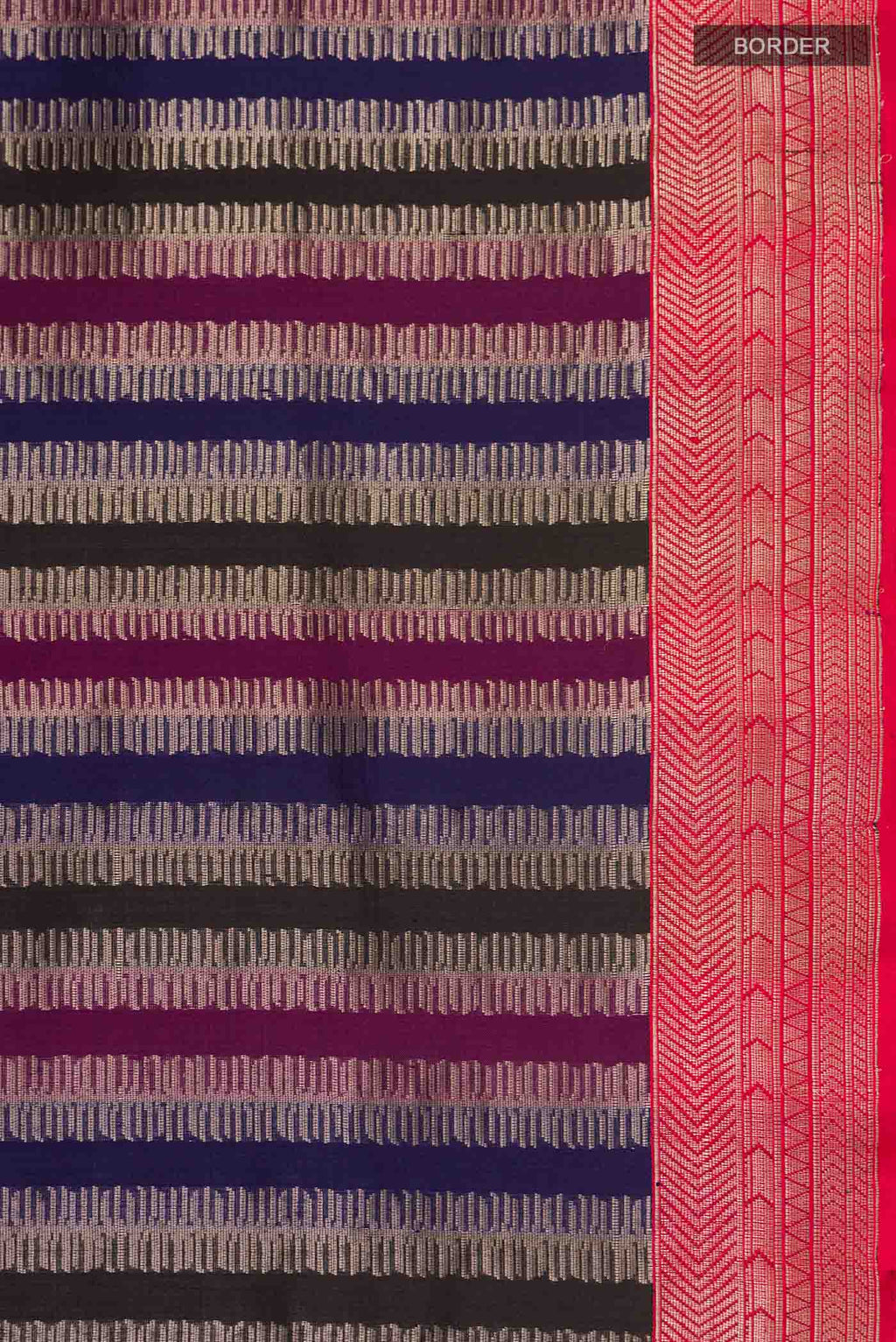 Border image of Multi Banarasi Silk Saree with Stripes on the body and Zari Border
