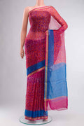 Orange Kota Silk SareePrinted design on the body and Zari Border displayed on a mannequin