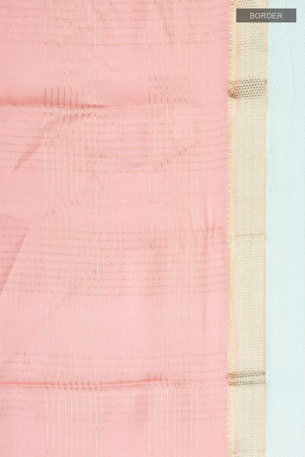 Border image of Peach Mysore Crepe Saree with Checked design on the body and Zari Border