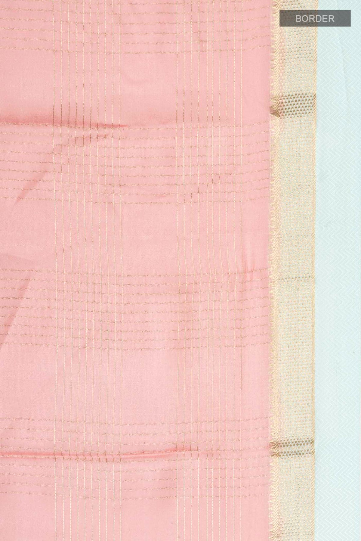 Border image of Peach Mysore Crepe Saree with Checked design on the body and Zari Border