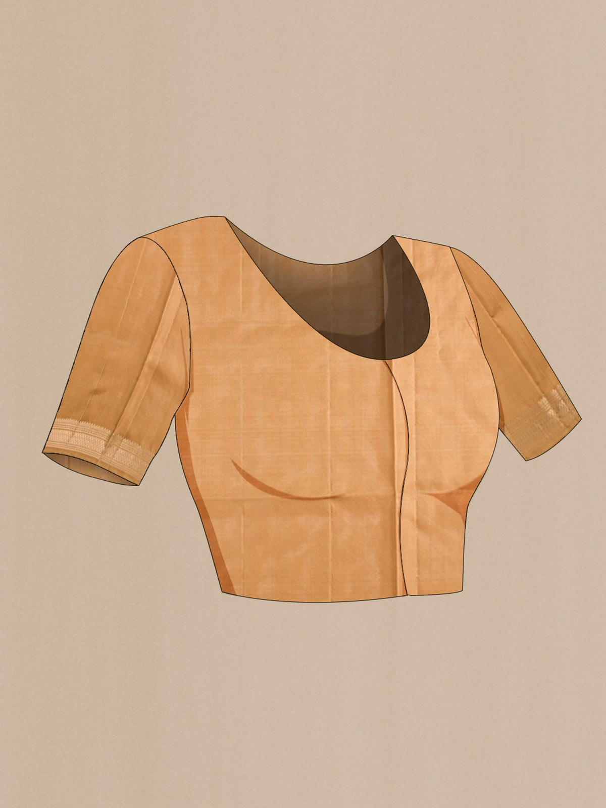 Close up image of the blouse of Brown Soft Silk Saree with Zari Butta on the body and Zari Border