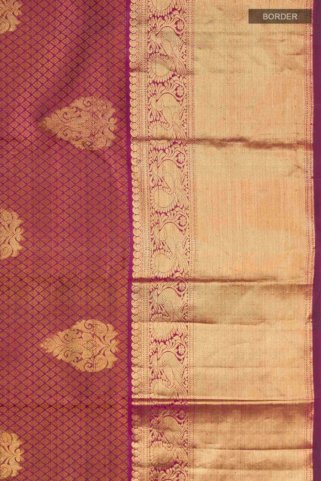 Border image of Maroon Kanchipuram Silk Saree with Jacquard With Zari Butta on the body and Zari Border