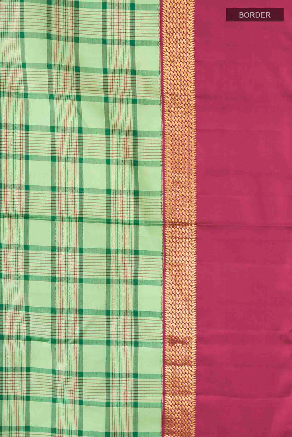 Border image of Green Kanchipuram Silk Saree with Checked design on the body and Zari Border