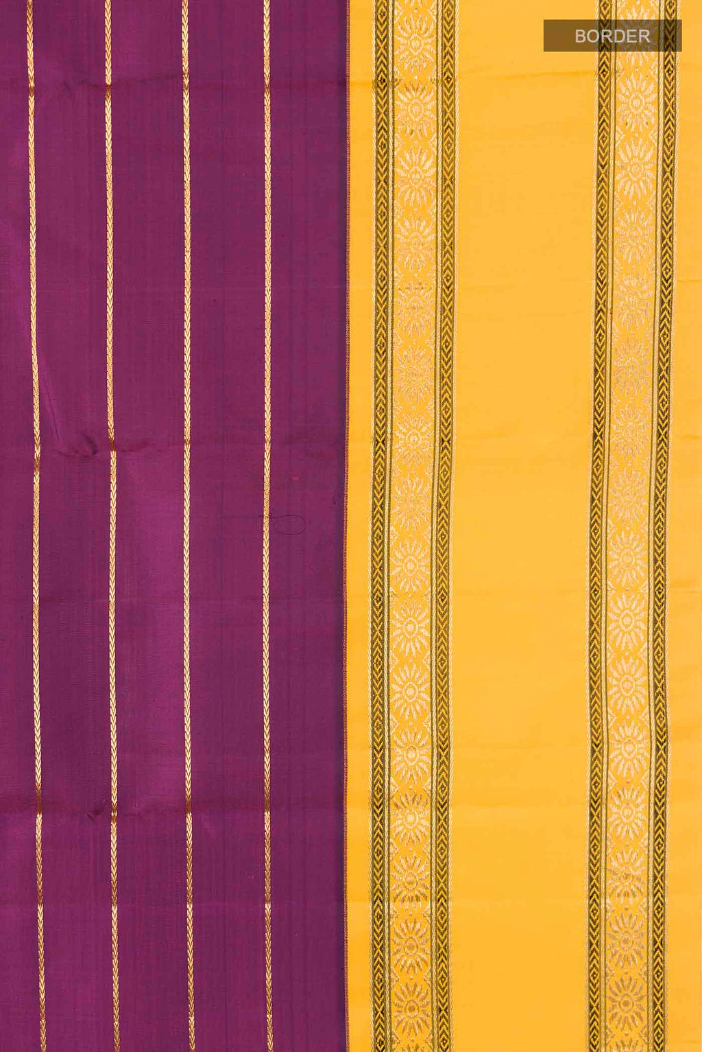 Border image of Purple Kanchipuram Silk Saree with Stripes on the body and Zari Border