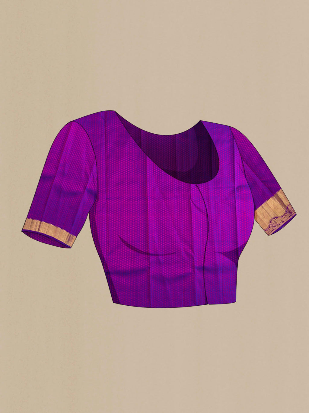 Close up image of the blouse of Multicolor Kanchipuram Silk Saree with Jacquard With Zari Butta on the body and Zari Border