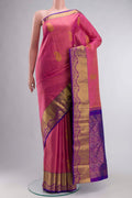 Multicolor Kanchipuram Silk Saree with Jacquard With Zari Butta on the body and Zari Border displayed on a mannequin