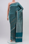 Turquoise Banarasi Katan Silk Saree with Zari Brocade on the body and Zari Border displayed on a mannequin
