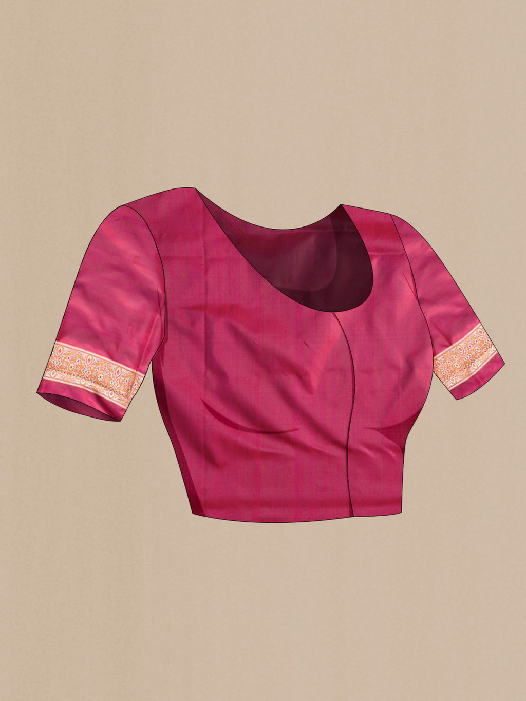 Close up image of the blouse of Pink Banarasi Silk Saree with Jacquard With Zari Butta on the body and Zari Border