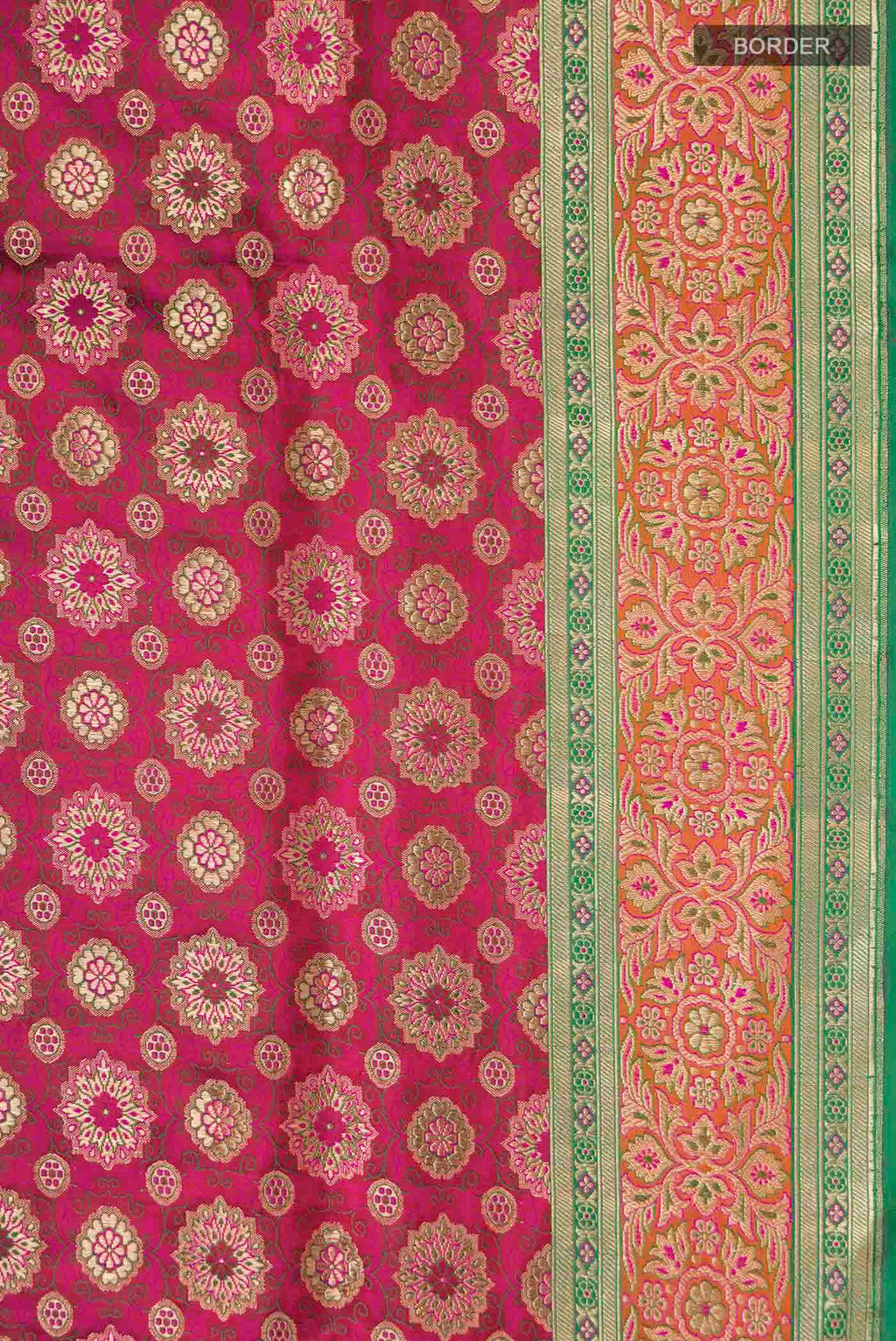 Border image of Pink Banarasi Silk Saree with Jacquard With Zari Butta on the body and Zari Border