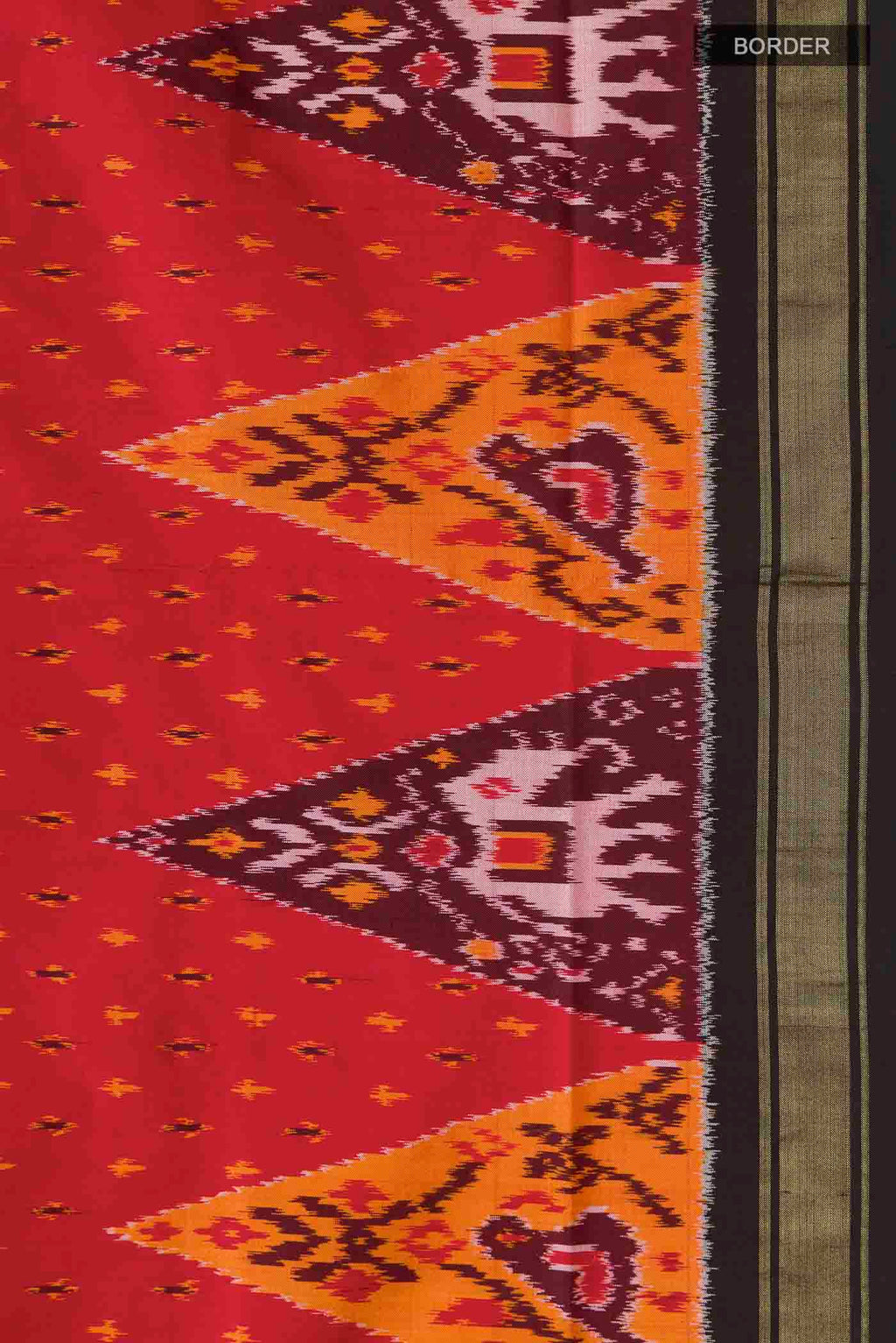 Border image of Red Pochampally Silk Saree with Pure Ikat on the body and Zari Border