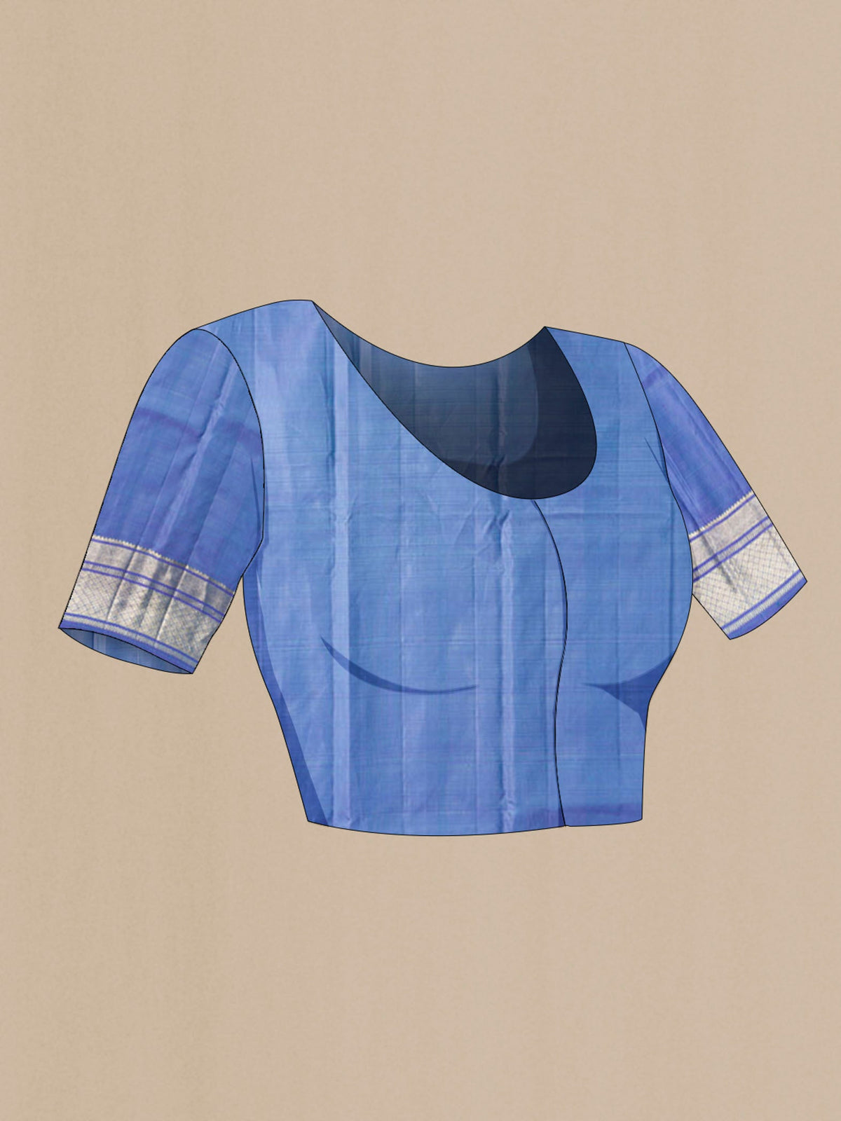 Close up image of the blouse of Blue Kanchipuram Silk Saree with Thread Butta on the body and Zari Border