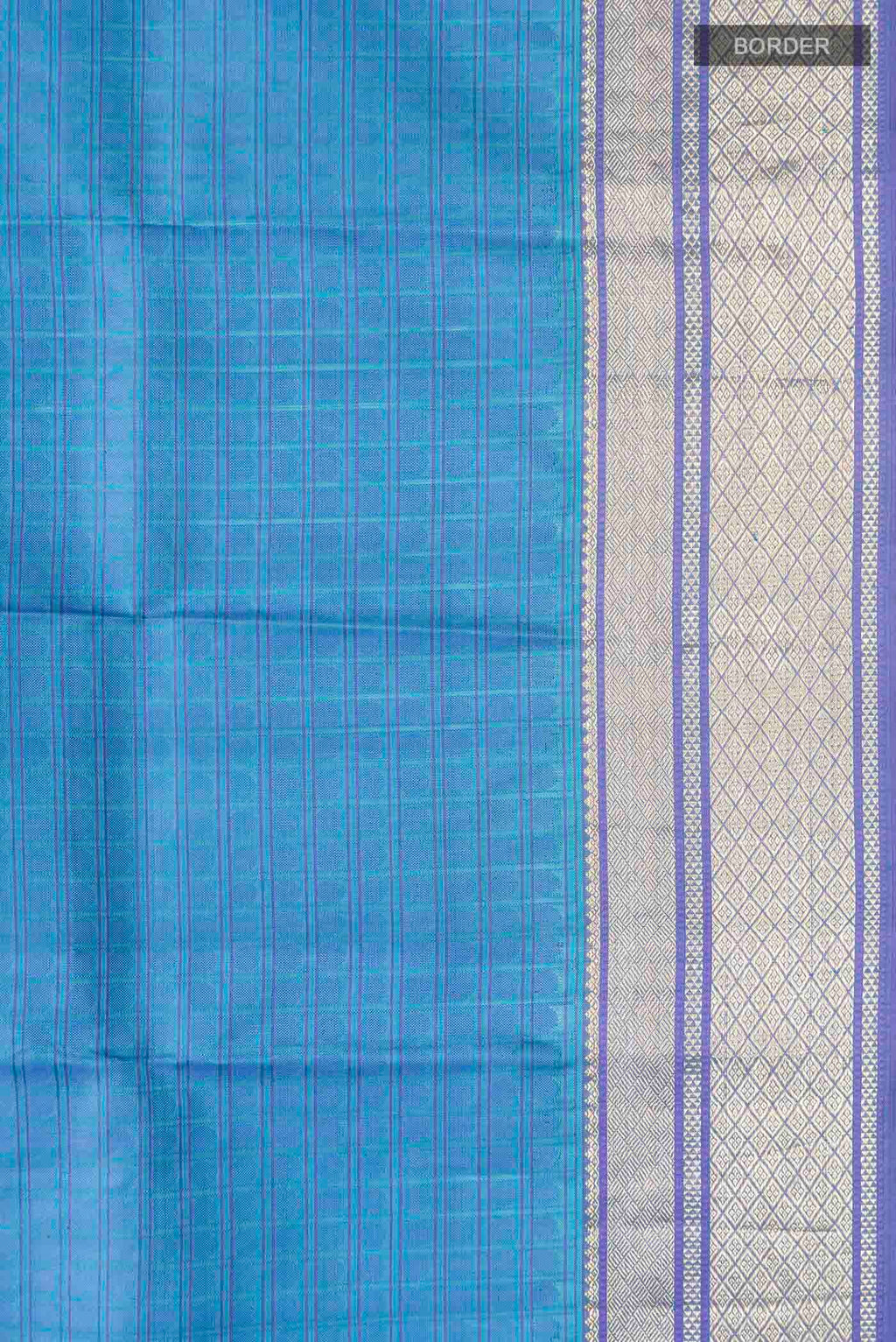 Border image of Blue Kanchipuram Silk Saree with Thread Butta on the body and Zari Border