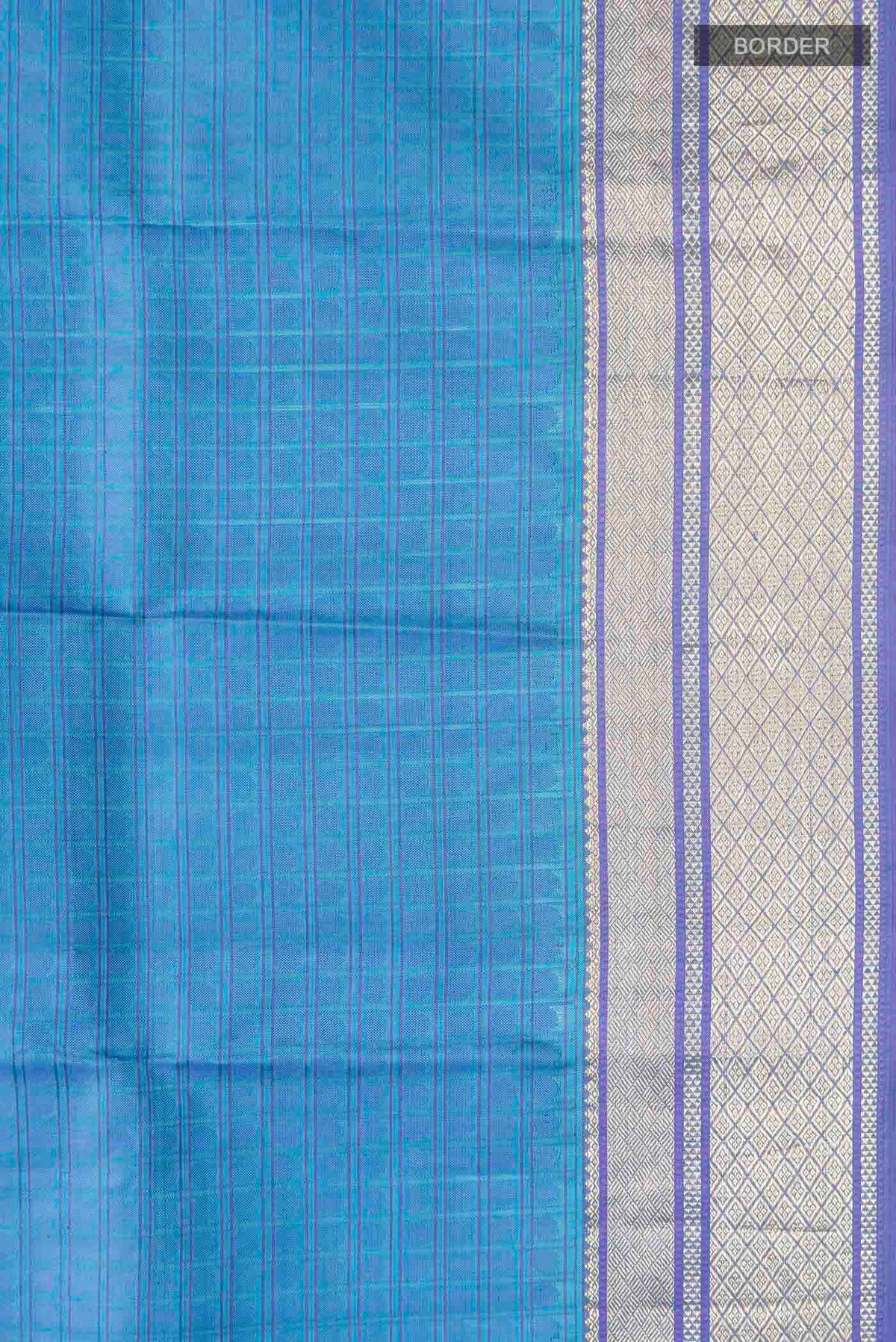 Border image of Blue Kanchipuram Silk Saree with Thread Butta on the body and Zari Border