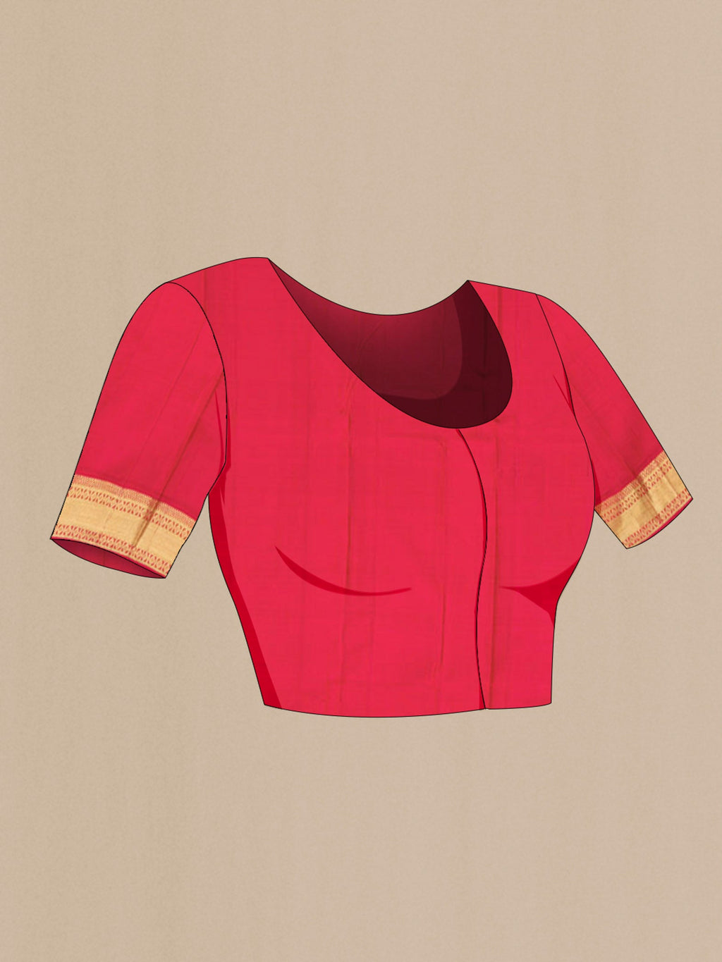 Close up image of the blouse of Maroon Kanchipuram Silk Saree with Jacquard design on the body and Zari Border