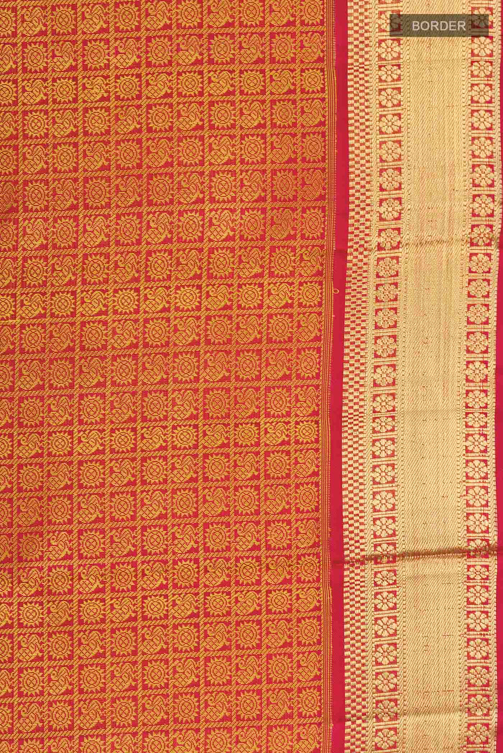Border image of Maroon Kanchipuram Silk Saree with Jacquard design on the body and Zari Border