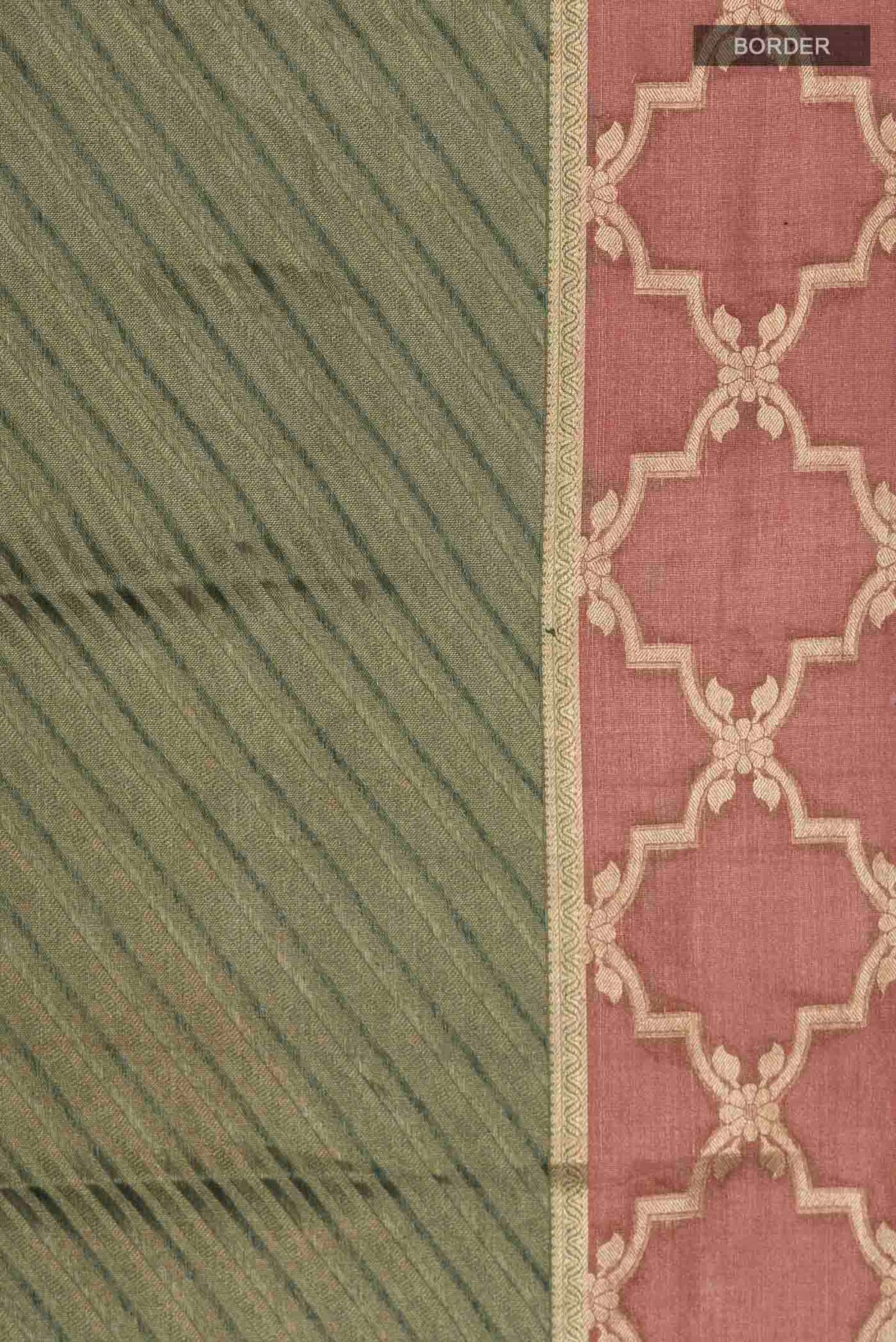 Border image of Bottle Green Mysore Georgette Saree with Stripes on the body and Zari Border