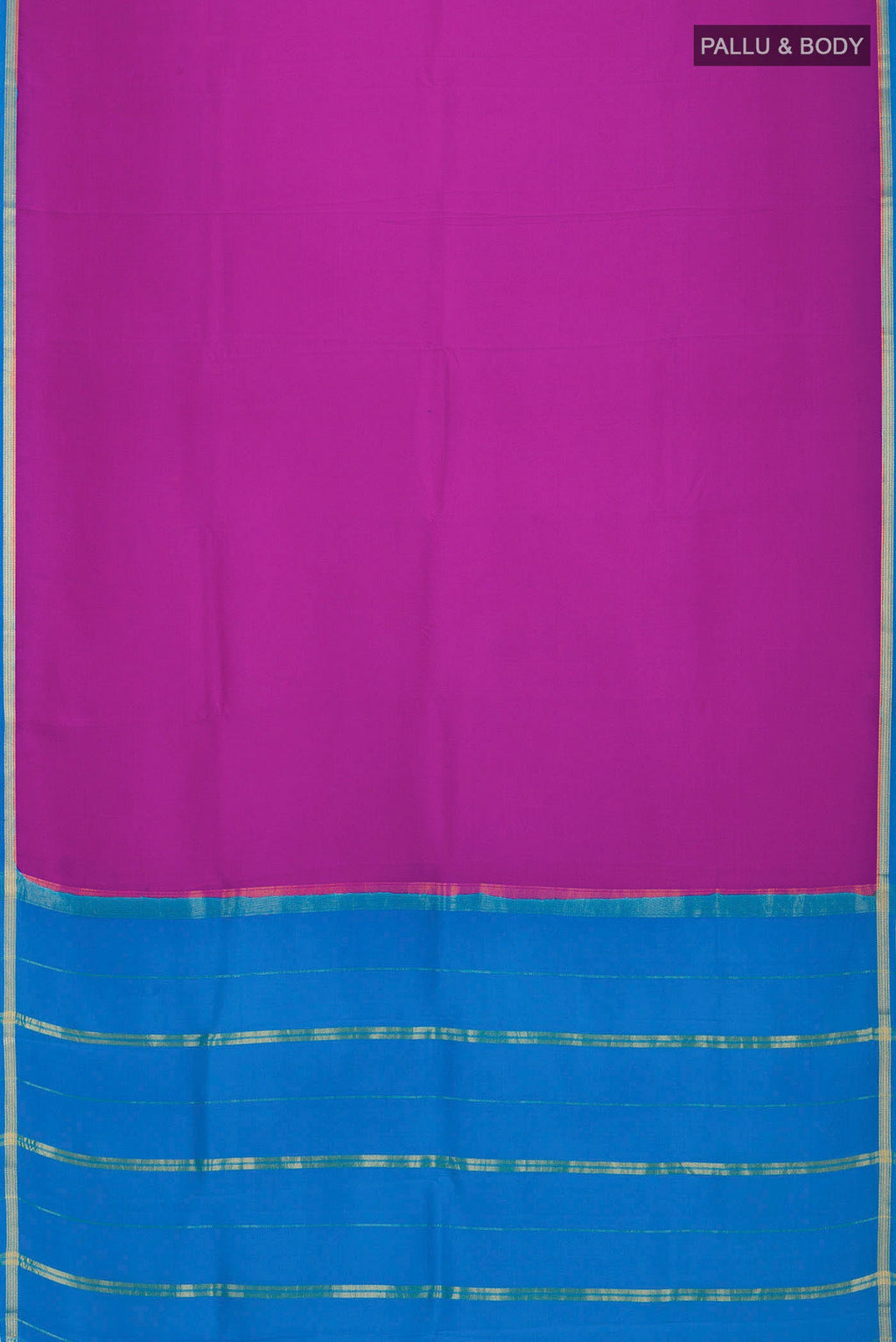 Flat view of Pure Silk Pure Zari Purple Mysore Crepe Saree with Plain Body and Zari Border