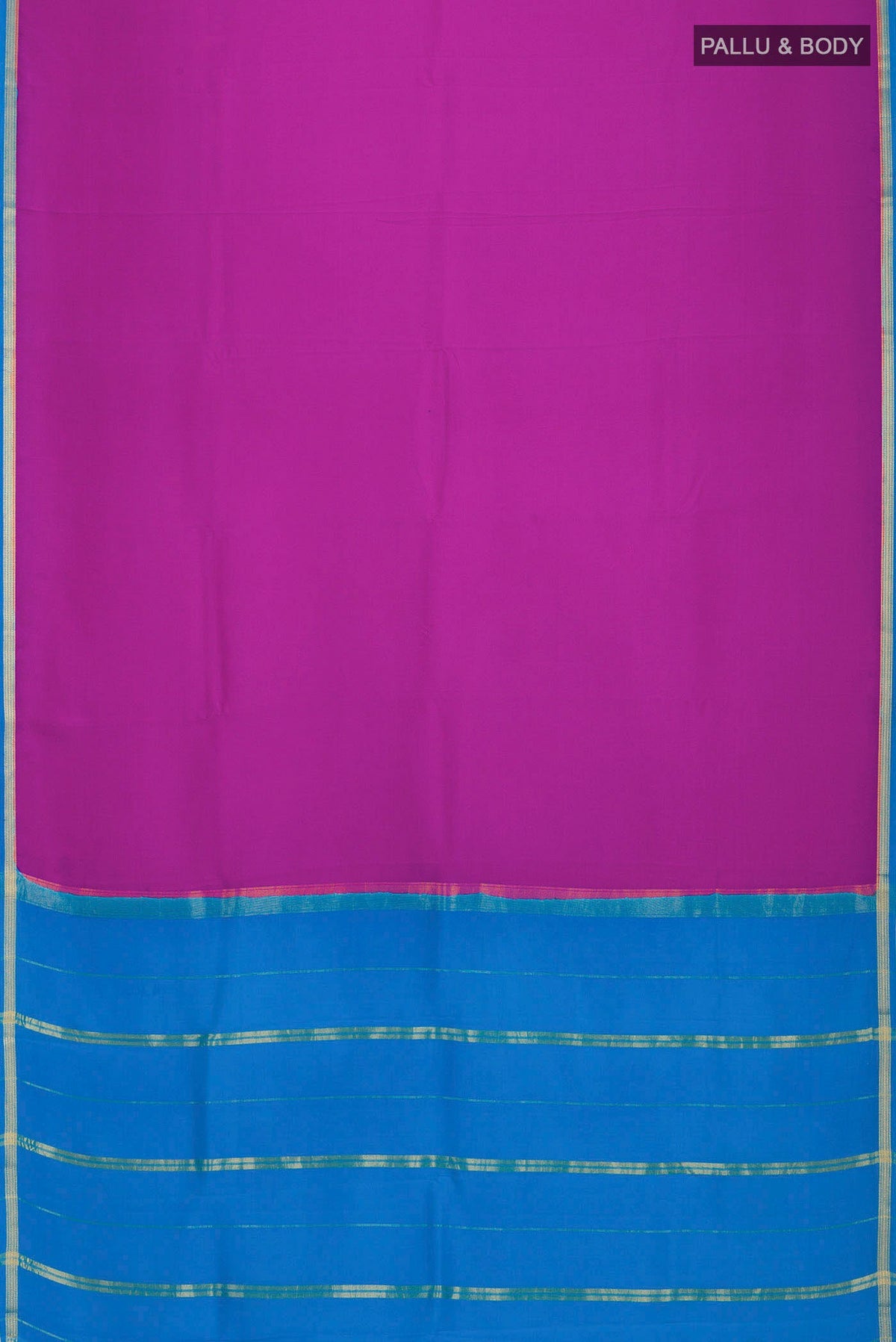 Flat view of Pure Silk Pure Zari Purple Mysore Crepe Saree with Plain Body and Zari Border