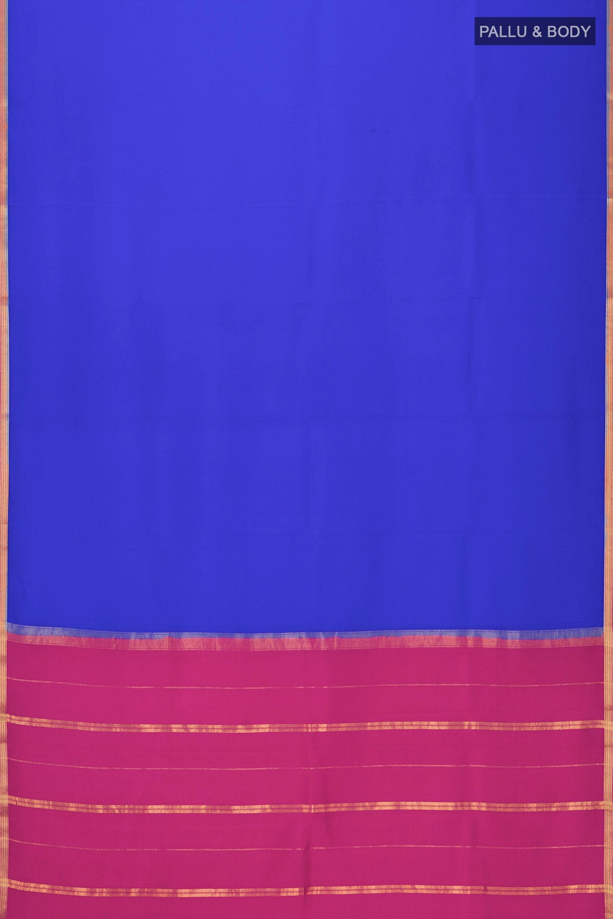 Flat view of Pure Silk Pure Zari Royal Blue Mysore Crepe Saree with Plain Body and Zari Border