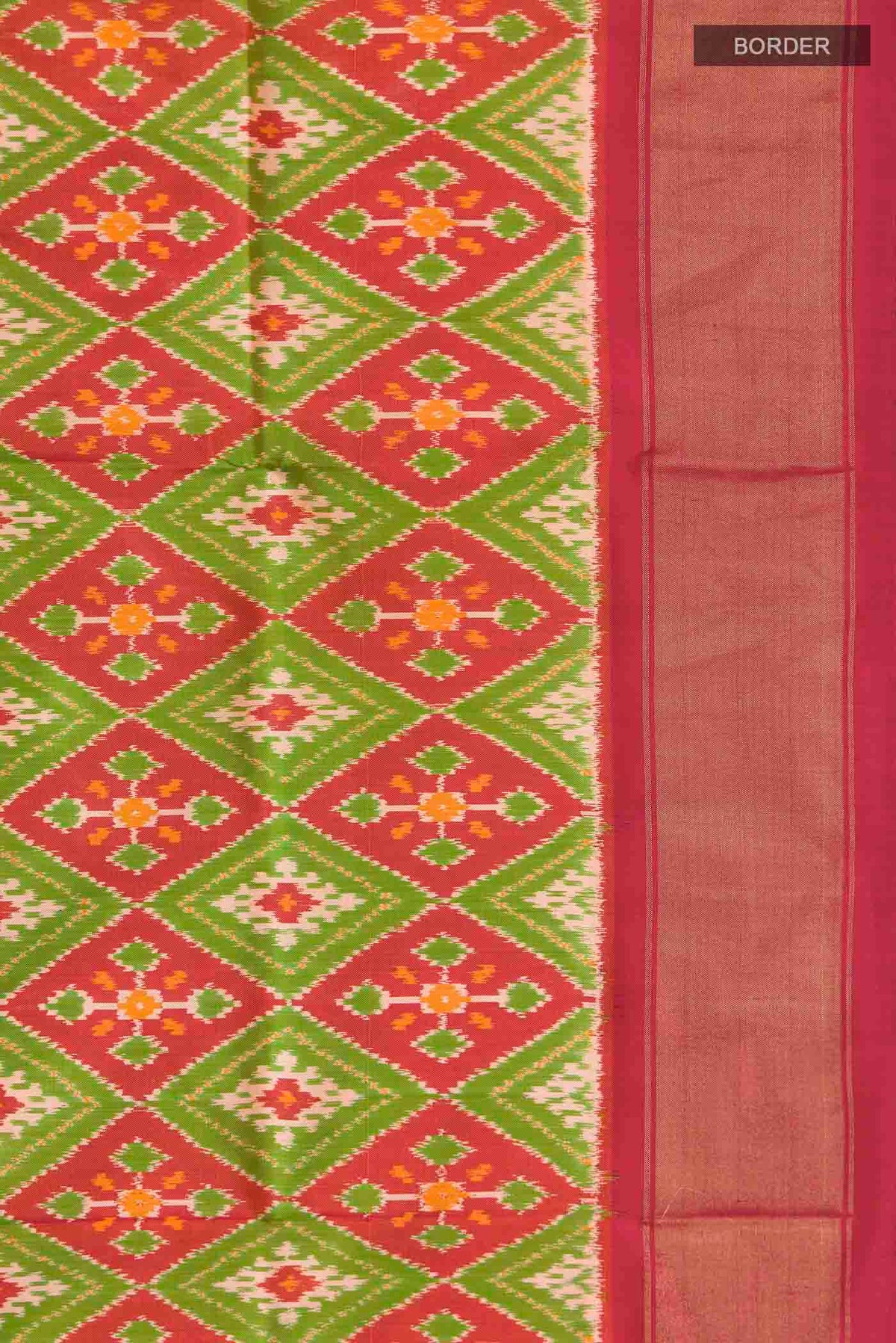 Border image of Rust Pochampally Silk Saree with Pure Ikat on the body and Zari Border