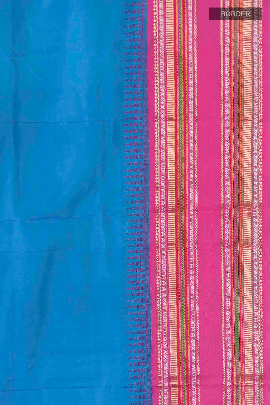 Border image of Blue Bangalore Silk Saree with Plain Body and Zari Border