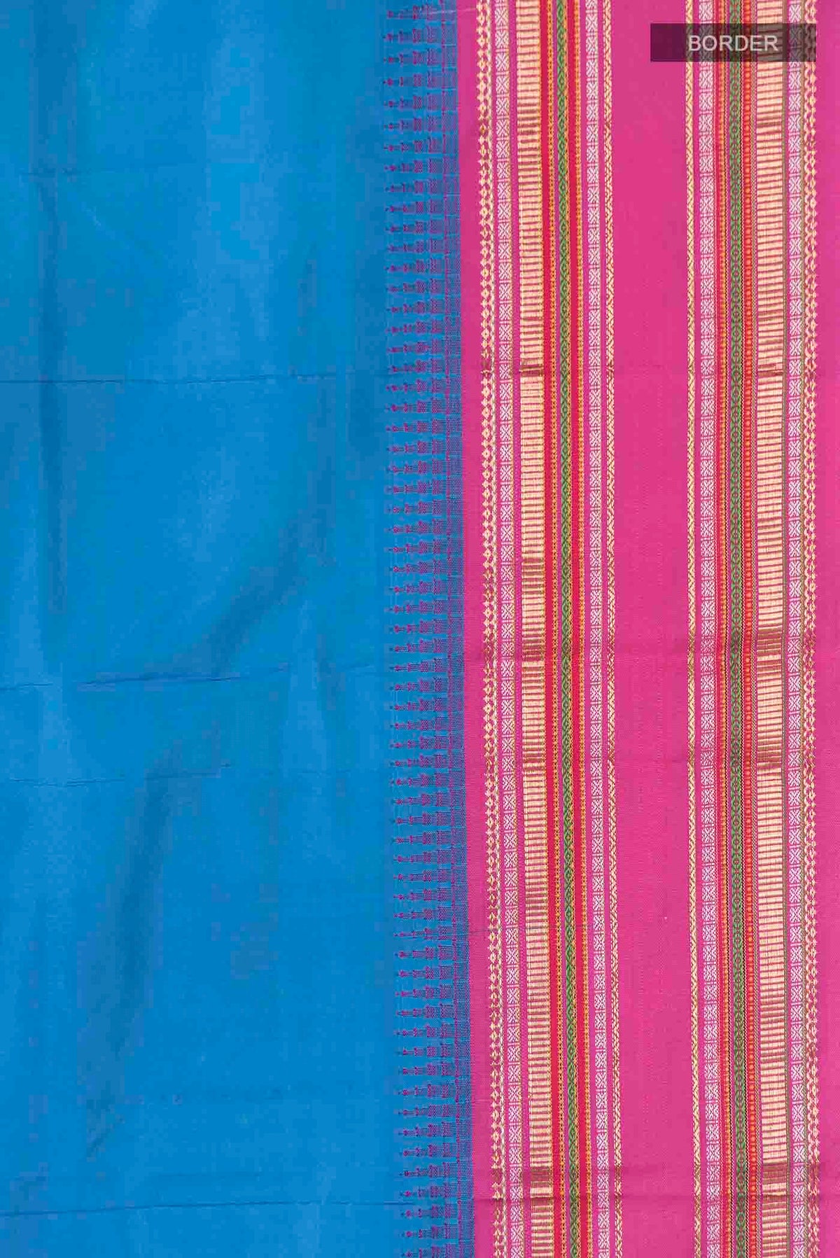 Border image of Blue Bangalore Silk Saree with Plain Body and Zari Border