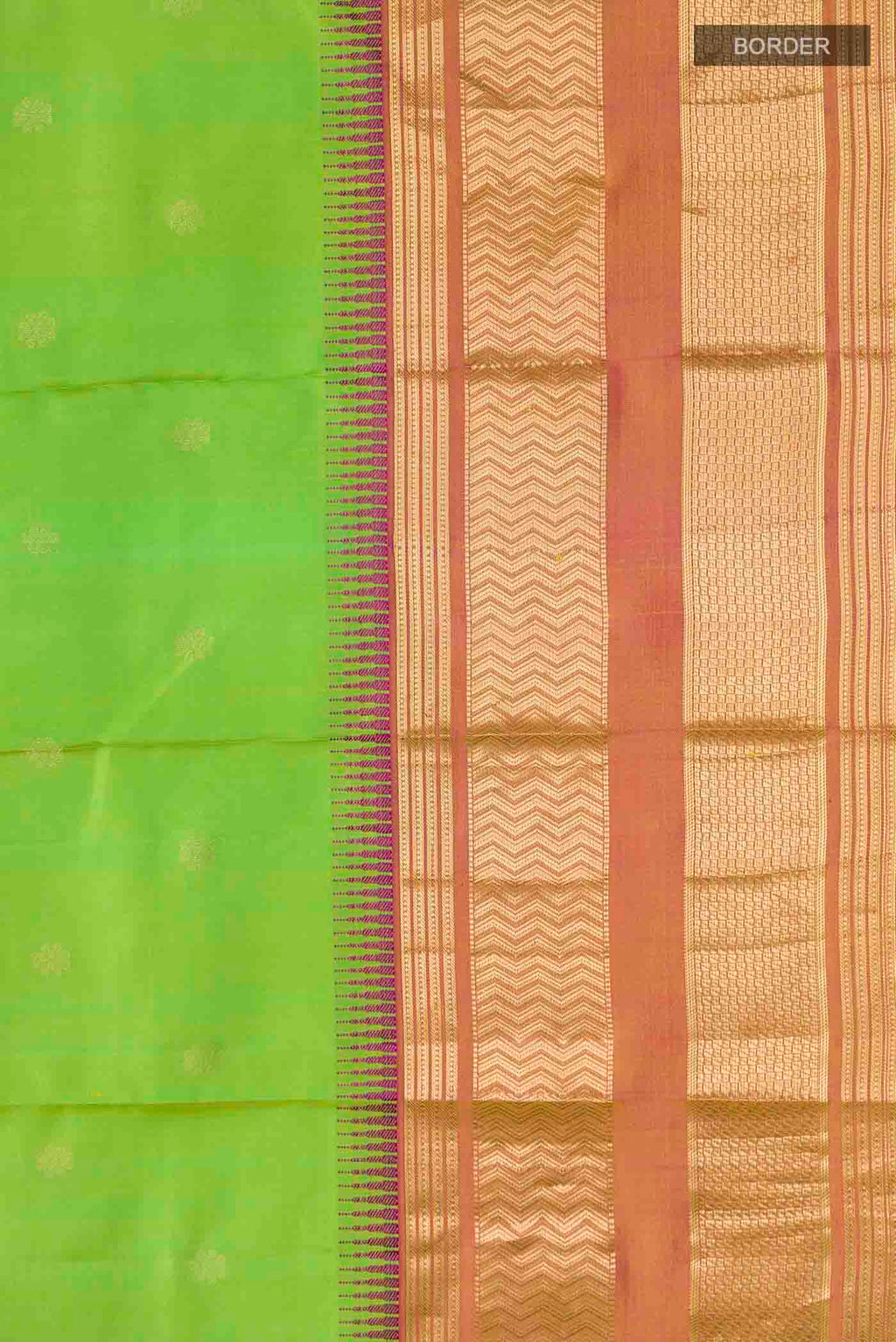 Border image of Green Kanchipuram Silk Saree with Zari Butta on the body and Zari Border