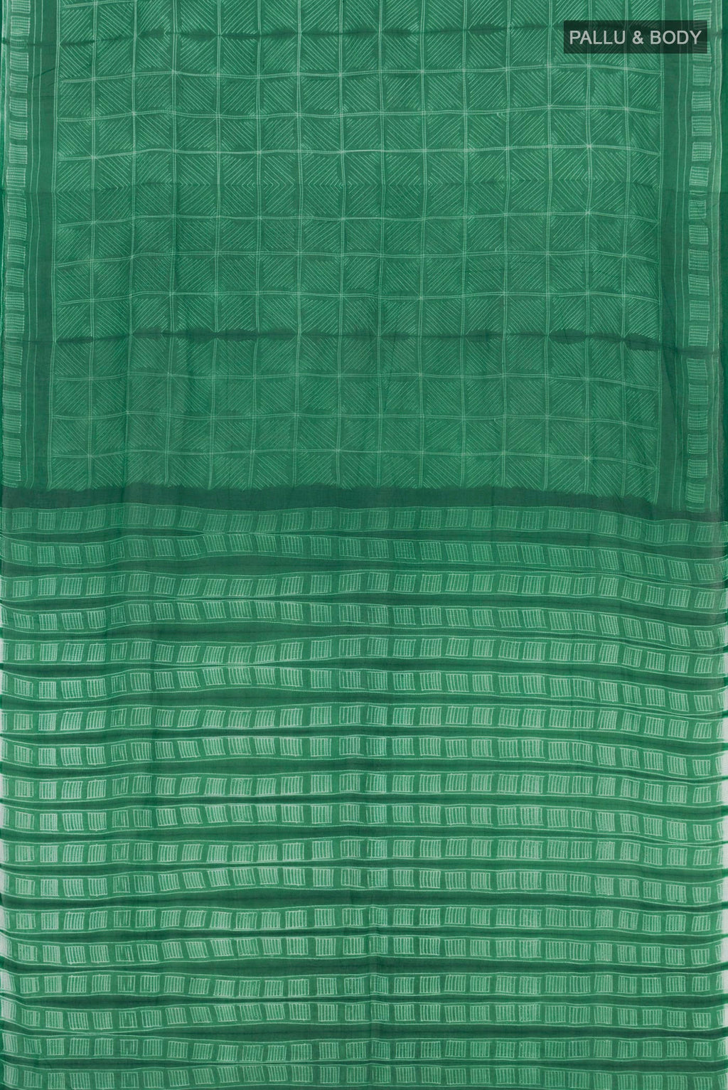 Flat view of Light Green Printed Cotton Saree with Printed design on the body and Printed Border. 