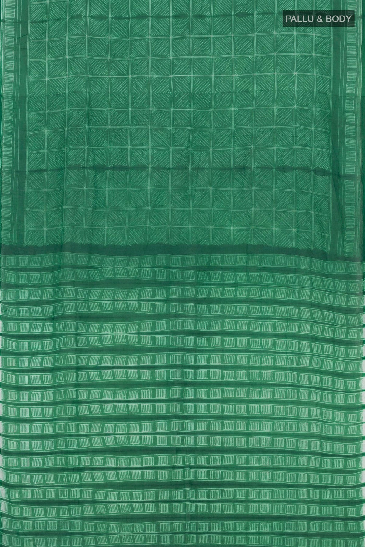 Flat view of Light Green Printed Cotton Saree with Printed design on the body and Printed Border. 