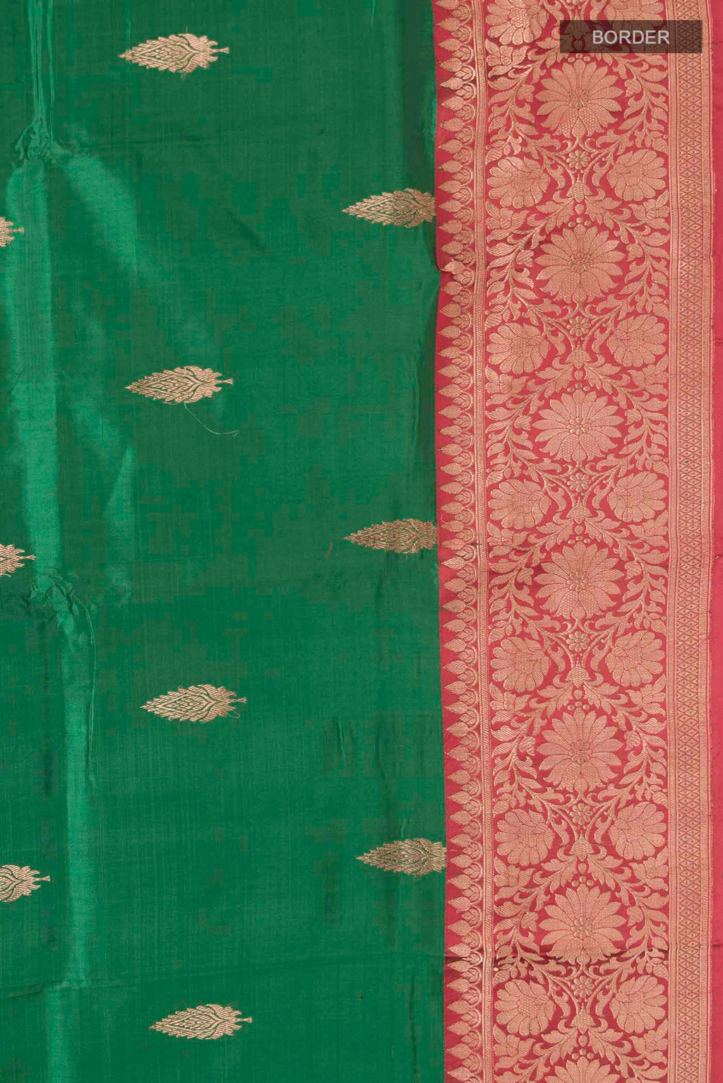 Border image of Green Banarasi Katan Silk Saree with Zari Butta on the body and Zari Border
