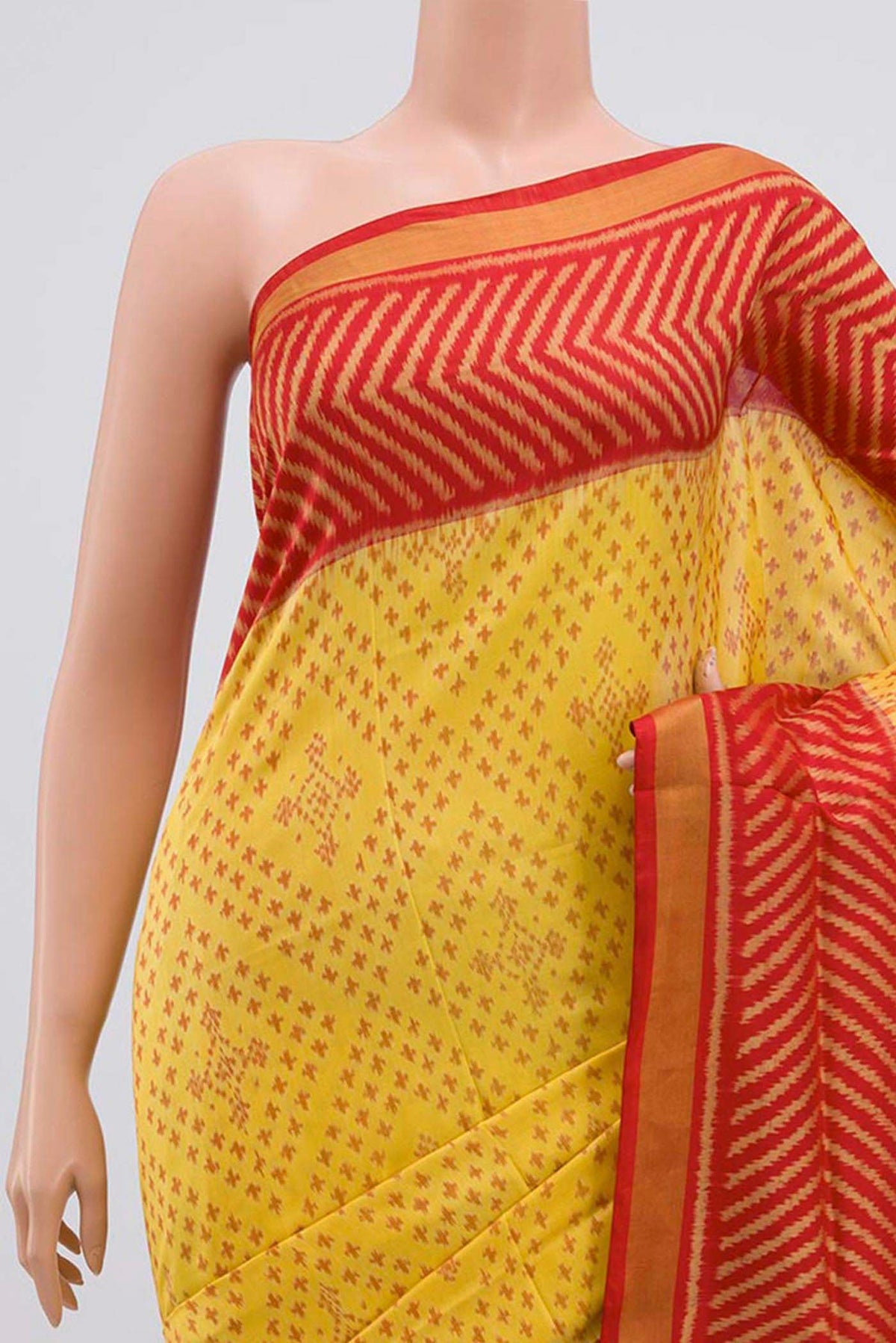 Border image of Yellow Rajkot Patola Silk Saree with Ikat design on the body and Zari Border