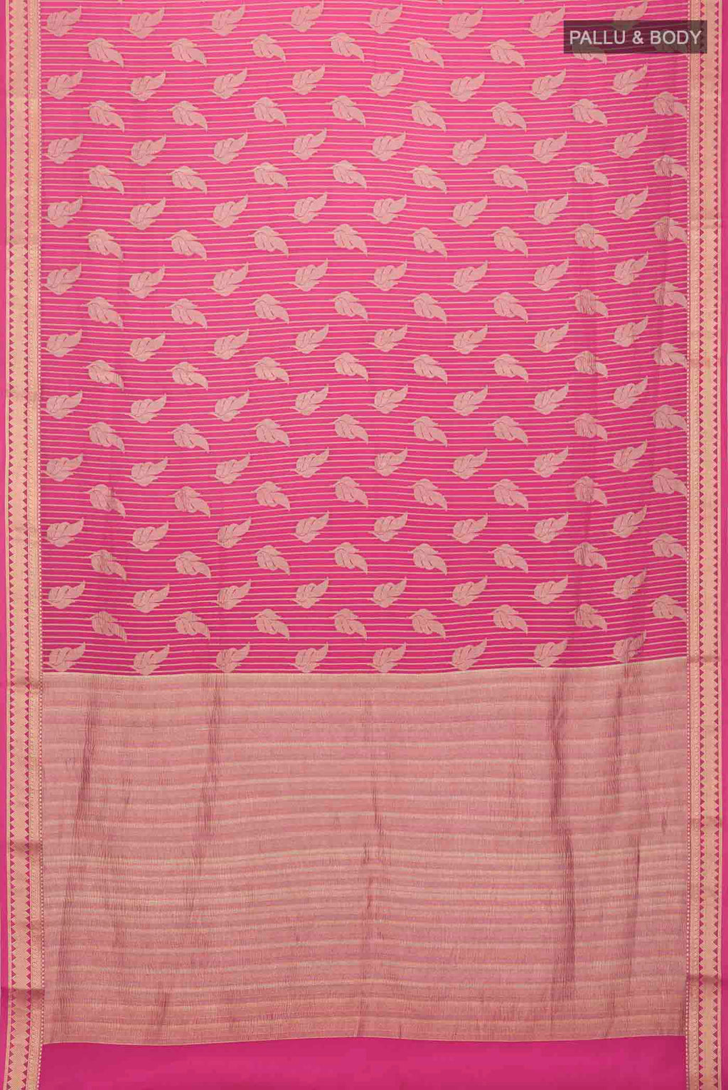 Flat view of Pink Mysore Crepe Saree with Zari Butta on the body and Zari Border