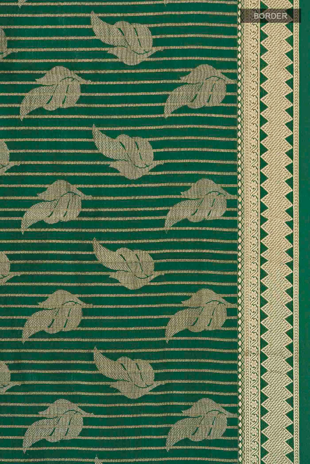 Border image of Green Mysore Crepe Saree with Zari Butta on the body and Zari Border