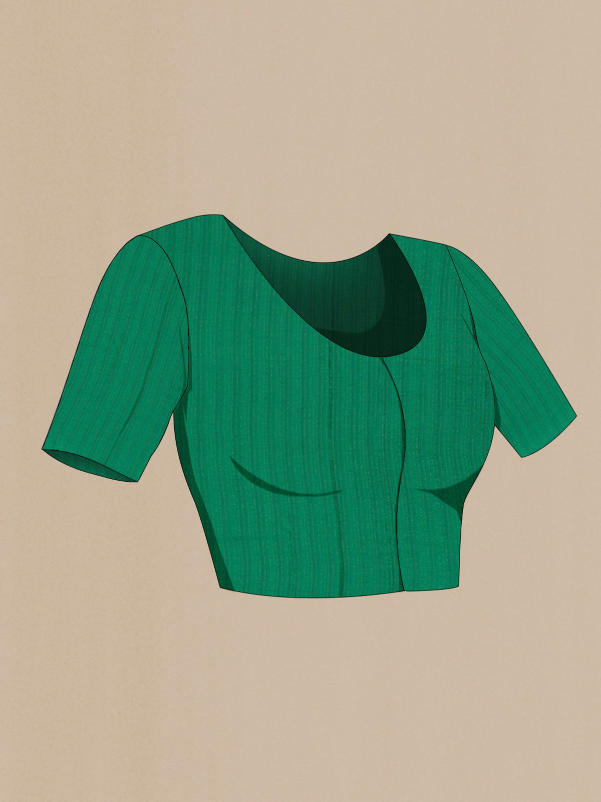 Close up image of the blouse of Green Chiffon Saree with Plain Body and Attached Border. 