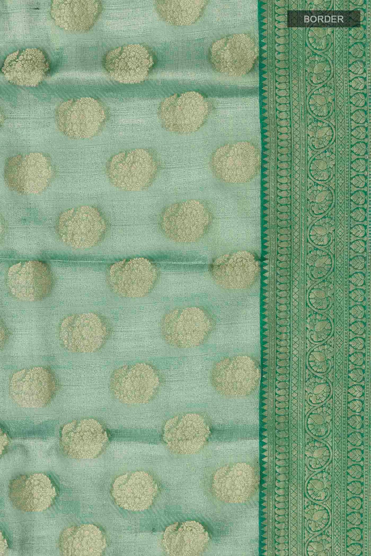Border image of Green Banarasi Georgette Saree with Zari Butta on the body and Zari Border