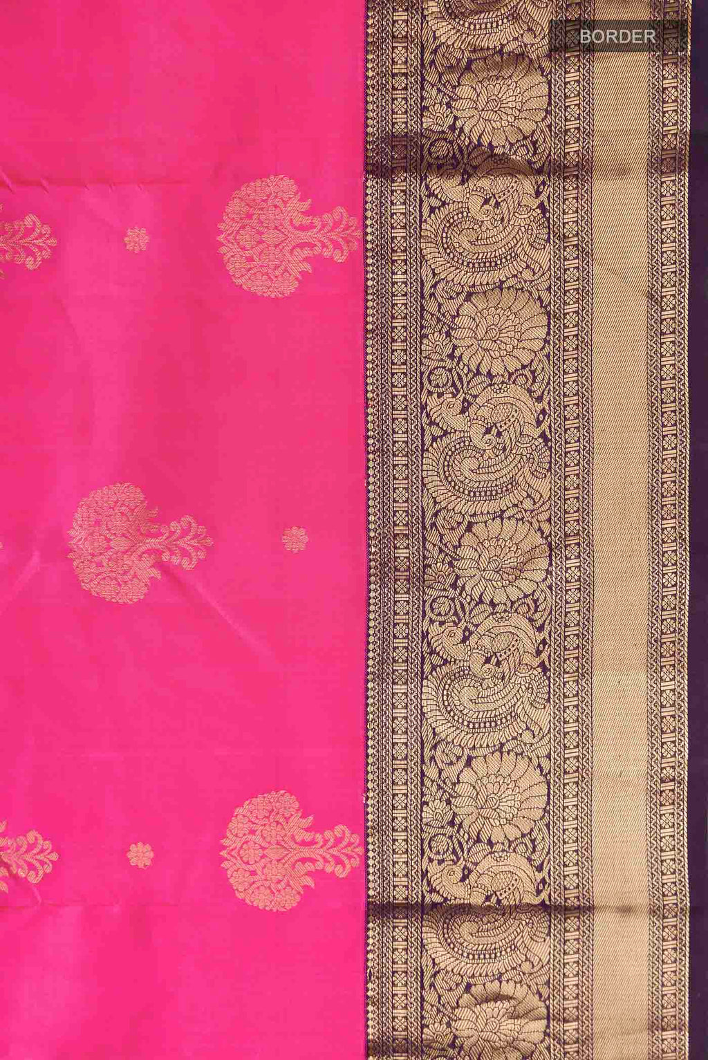 Border image of Pink Kanchipuram Silk Saree with Zari Butta on the body and Zari Border