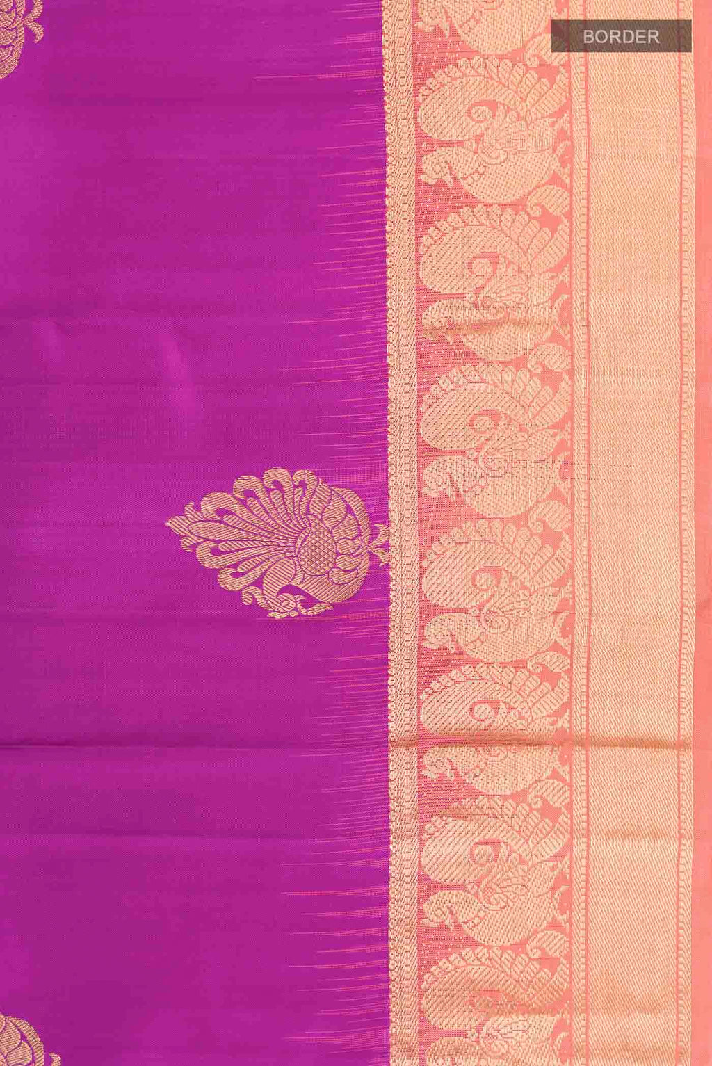 Border image of Purple Kanchipuram Silk Saree with Zari Butta on the body and Zari Border