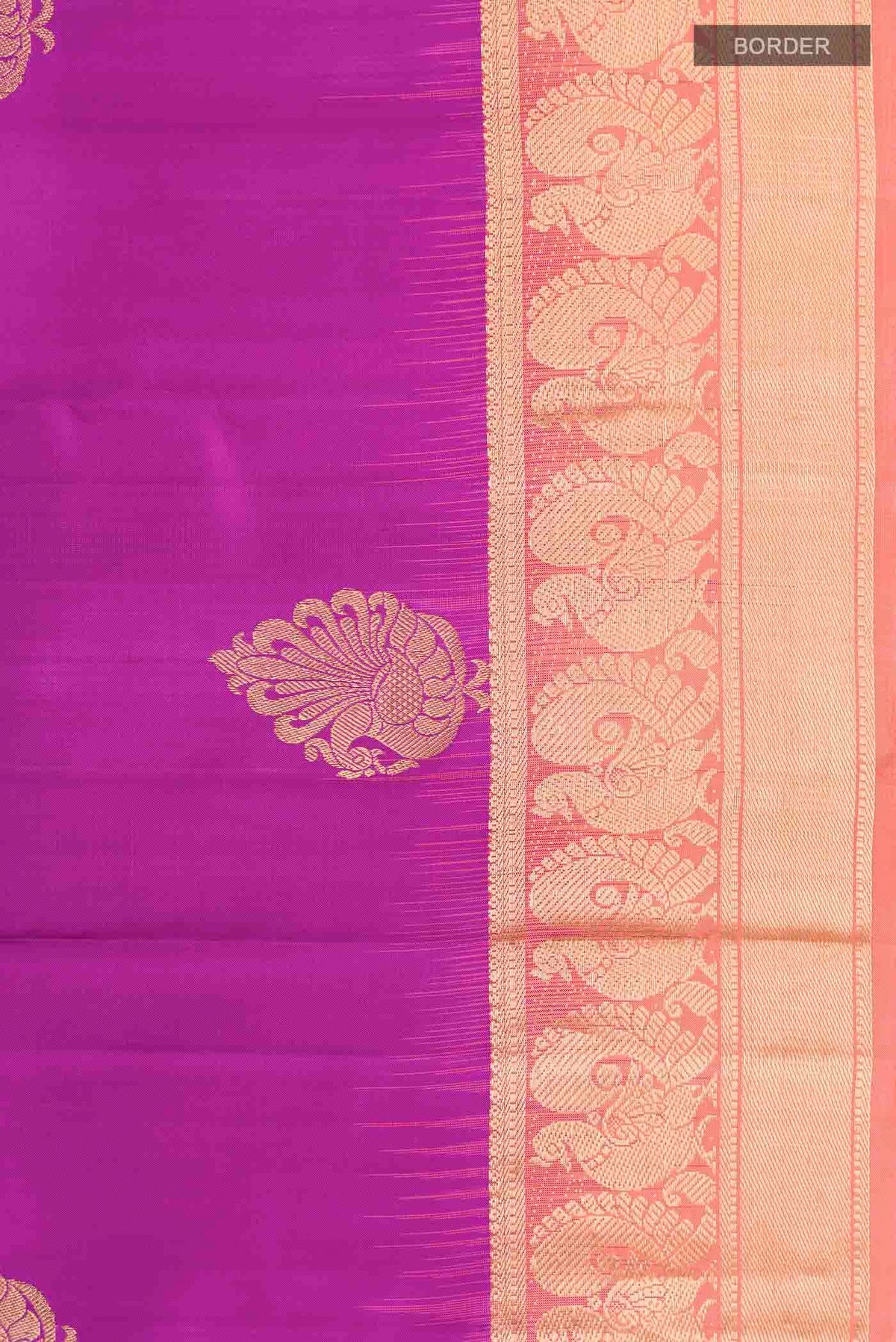 Border image of Purple Kanchipuram Silk Saree with Zari Butta on the body and Zari Border