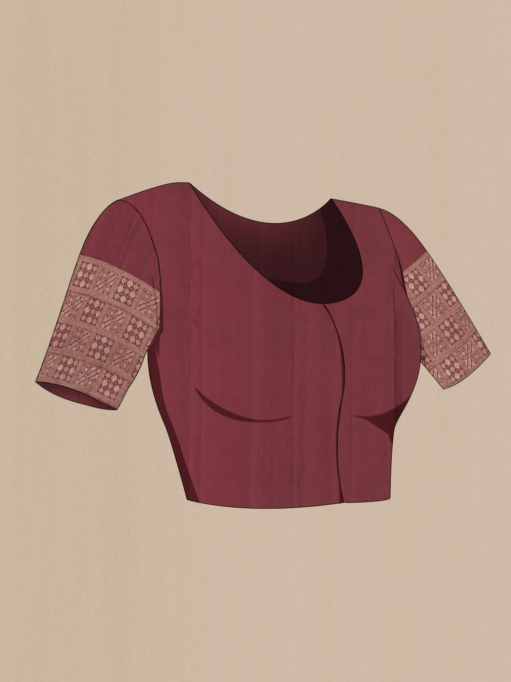 Close up image of the blouse of Maroon Kanchipuram Silk Saree with Zari Brocade on the body and Zari Border