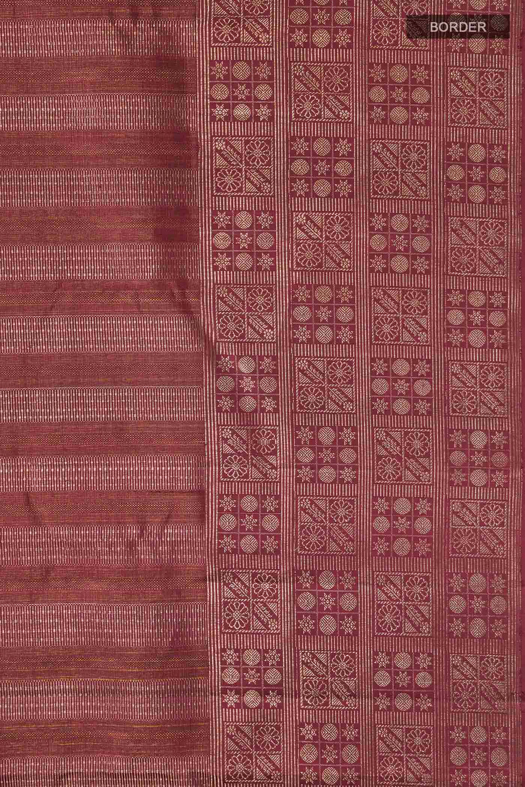 Border image of Maroon Kanchipuram Silk Saree with Zari Brocade on the body and Zari Border
