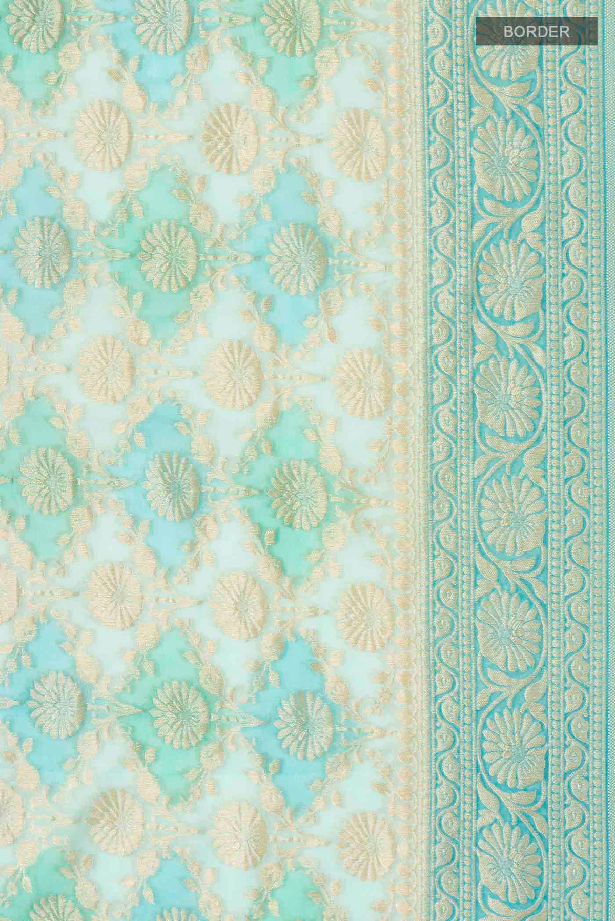Border image of Light Blue Banarasi Georgette Saree with Zari Butta on the body and Zari Border