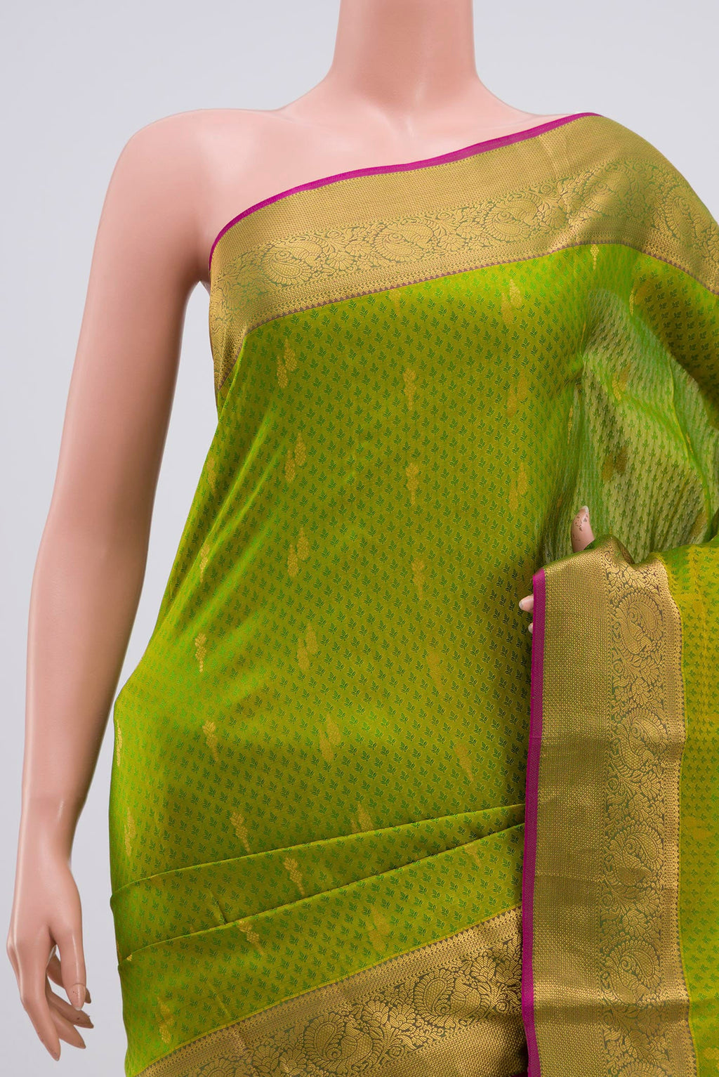 Border image of Green Kanchipuram Saree with Jacquard With Zari Butta on the body and Zari Border. 