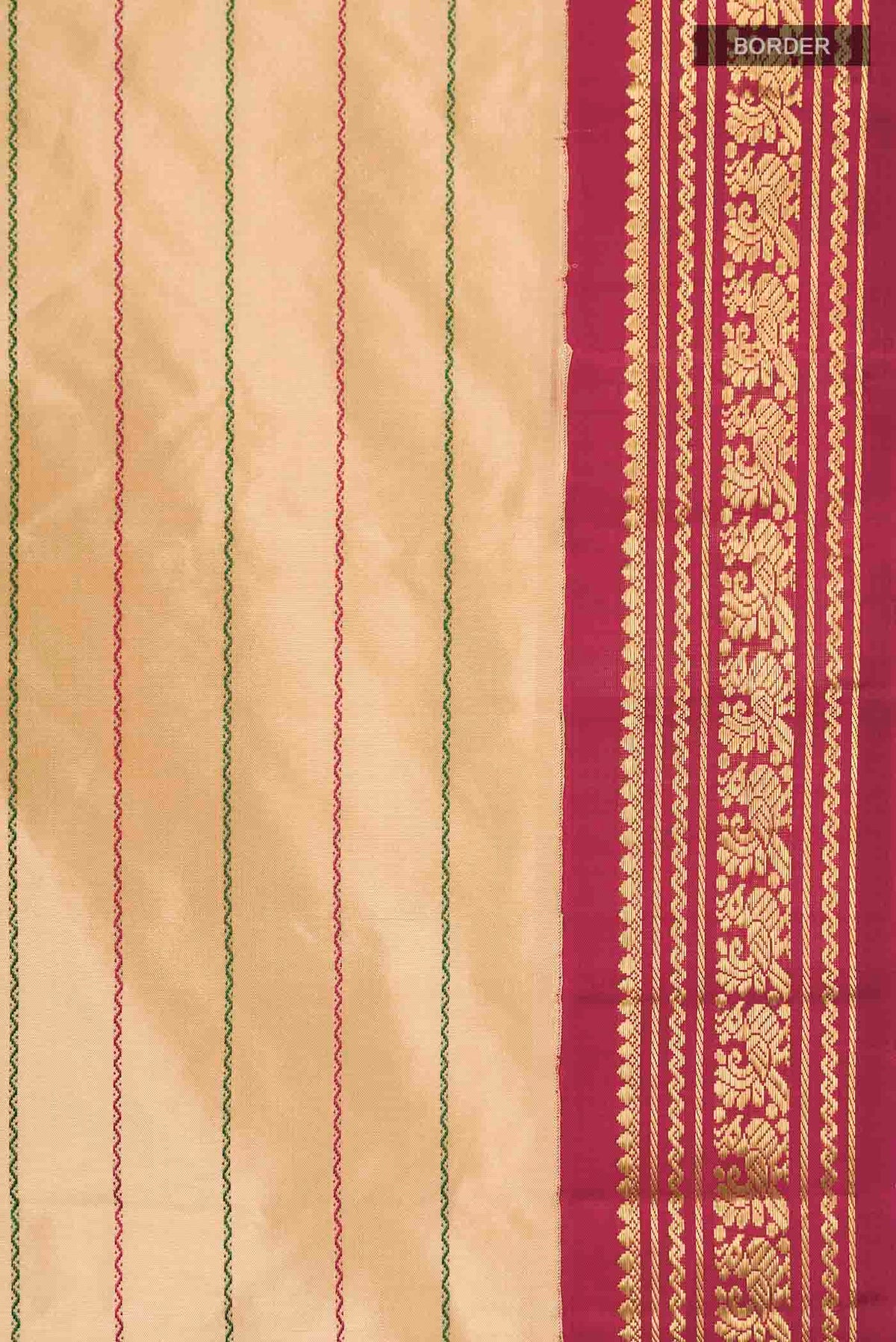 Border image of Sandal Kanchipuram Silk Saree with Veldhari on the body and Zari Border