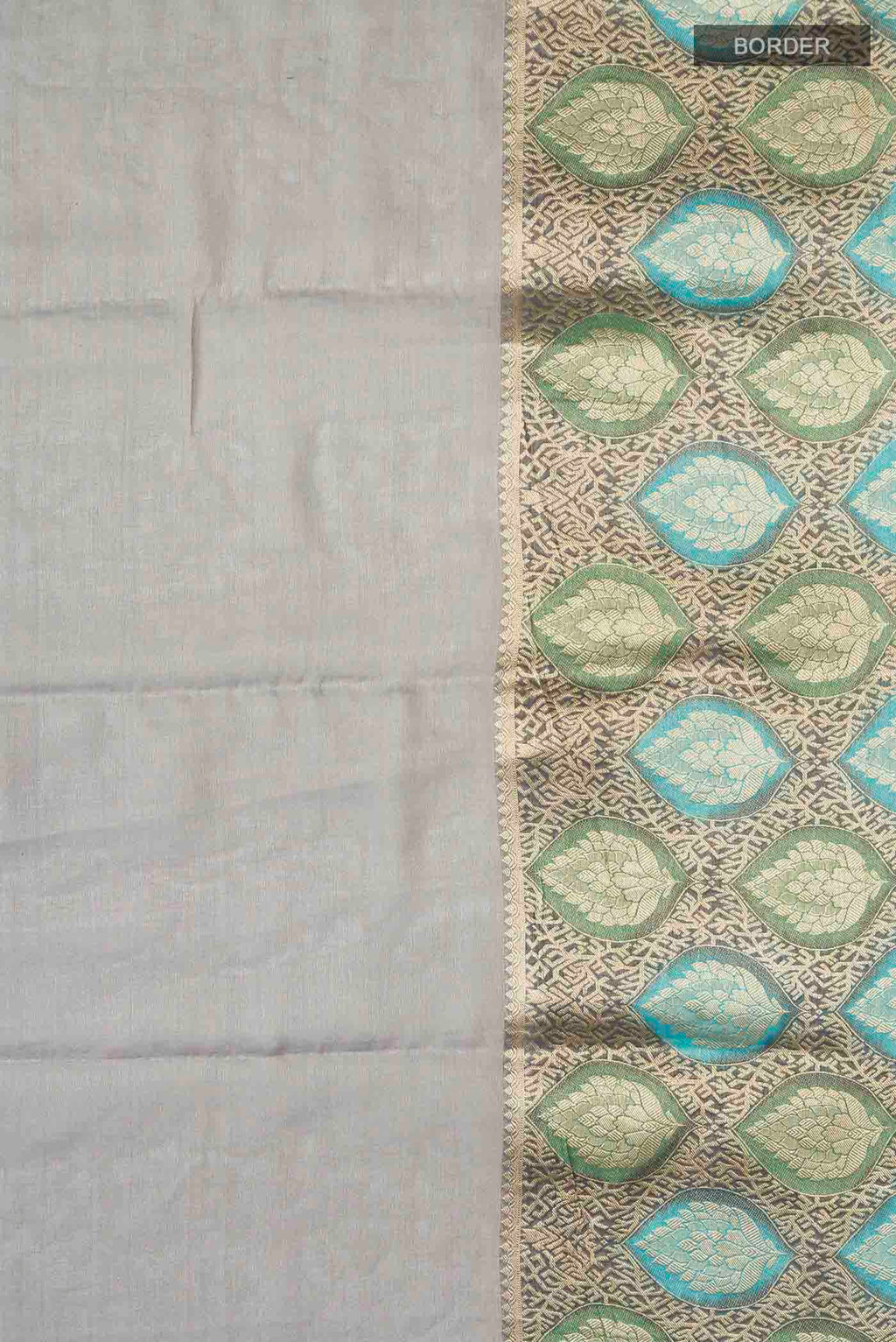 Border image of Grey Banarasi Georgette Saree with Plain Body and Zari Border