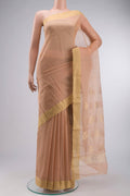 Peach Chanderi Silk Cotton Saree with Zari Butta on the body and Zari Border displayed on a mannequin