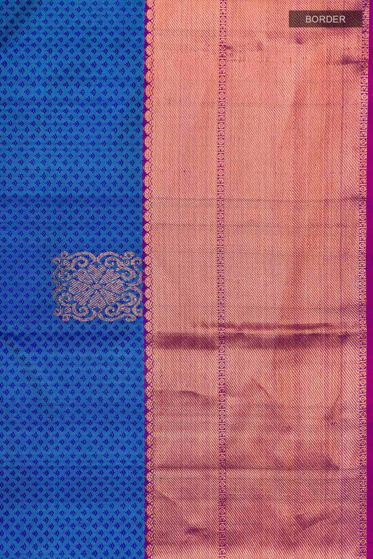 Border image of Blue Kanchipuram Silk Saree with Jacquard With Zari Butta on the body and Zari Border
