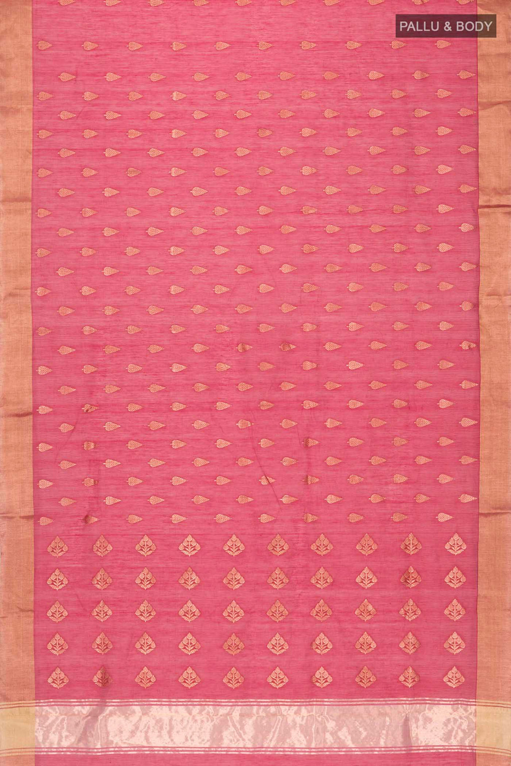Flat view of Red Chanderi Silk Saree with Zari Butta on the body and Zari Border